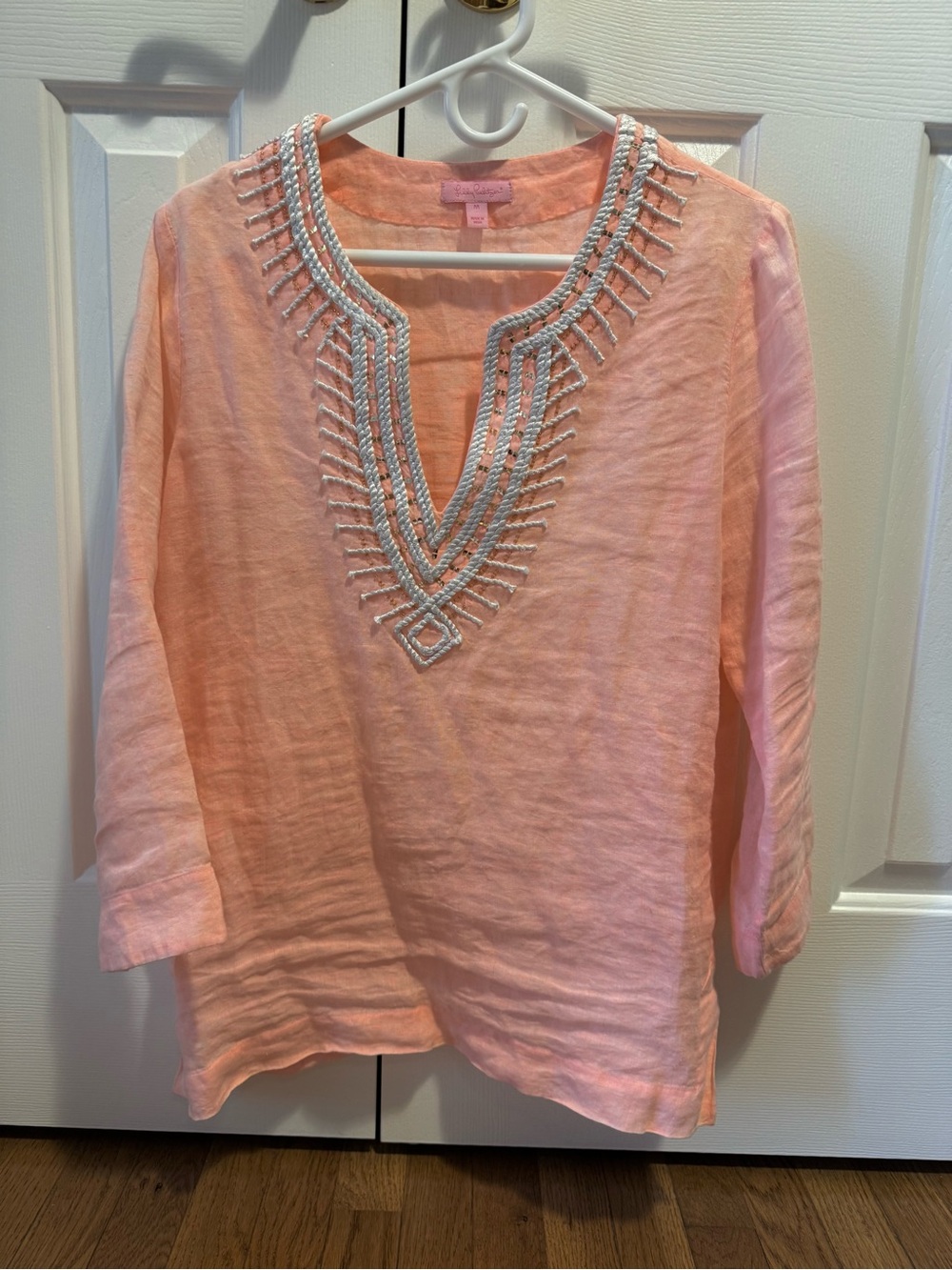 Lilly Pulitzer Peach Pink Embellished V-Neck Tunic